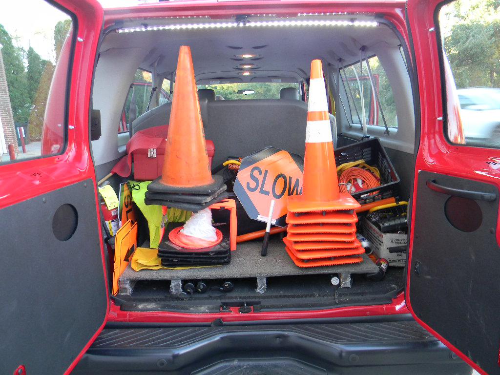 Fire Police gear includes cones, caution signs, Hi-Vis safety vests, road flares and traffic advisor light sticks.